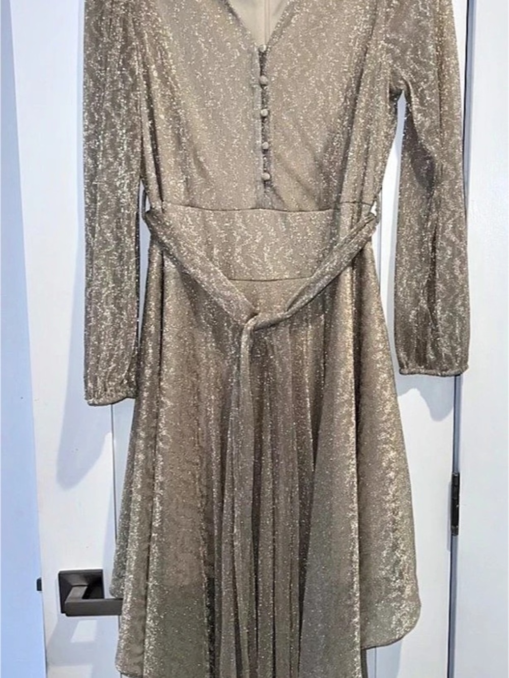 Ranna Gill Metallic Midi Dress in Gold Like New R6